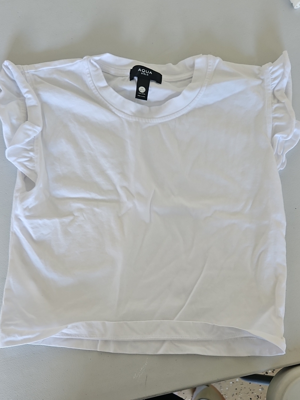 Aqua White Ruffle Sleeve Crew Tee